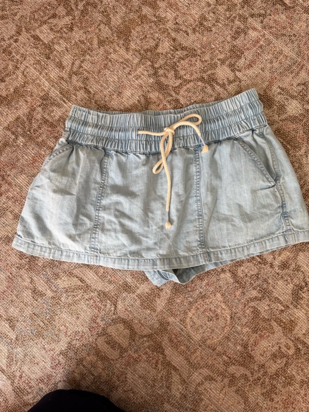 We The Free Light Blue Denim Skort with Drawstring Waist